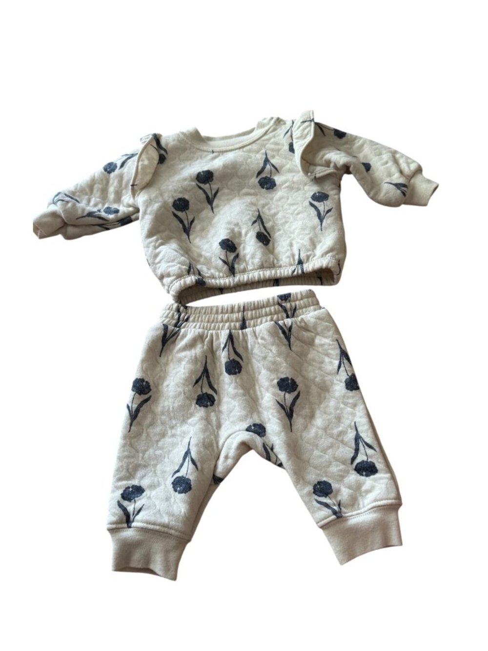 Carter’s Baby Quilted Floral Sweatshirt & Jogger Set 0-3 Months Cream Navy